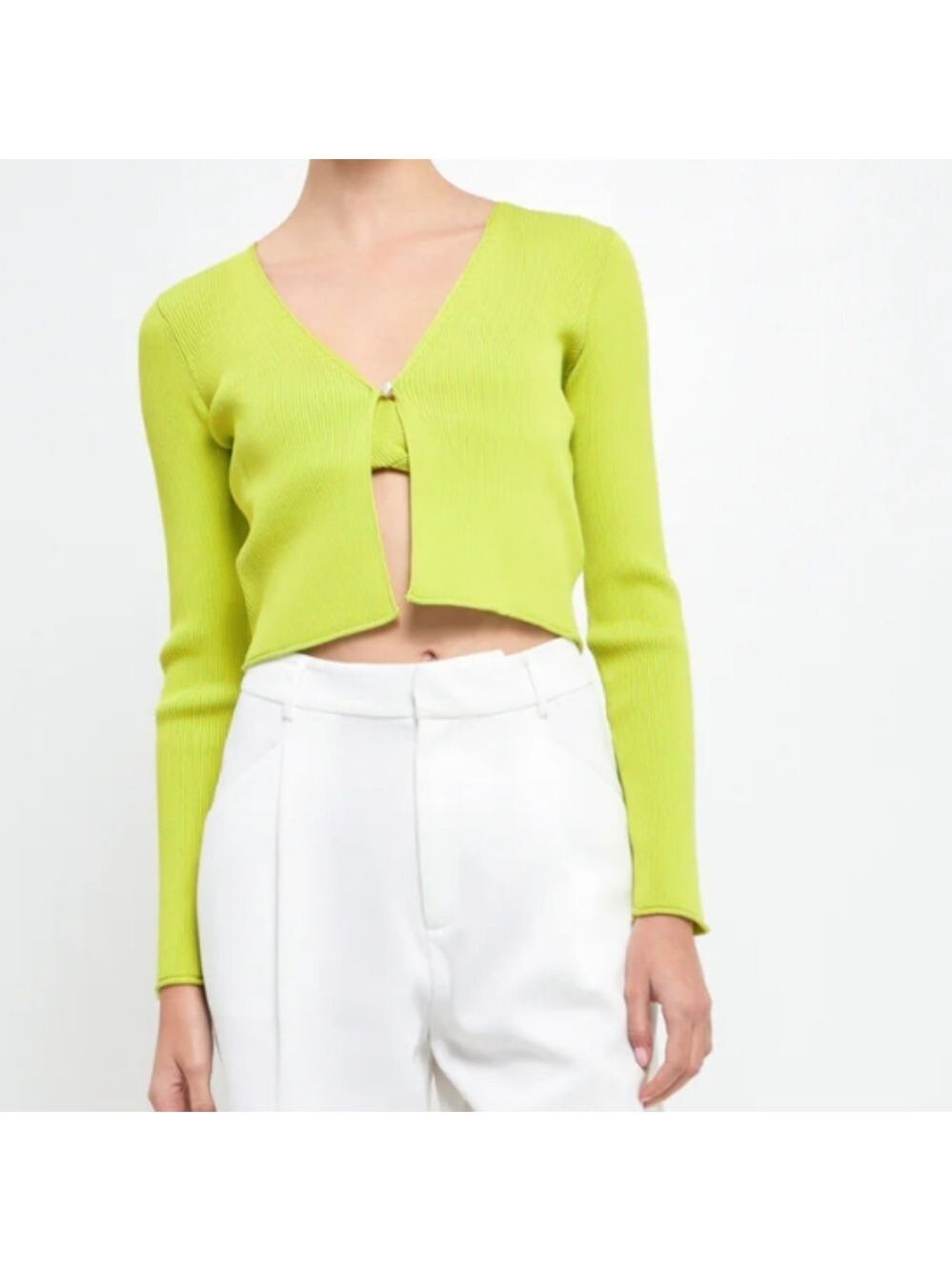Endless Rose Green Fine Ribbed Cardigan Size Med NEW